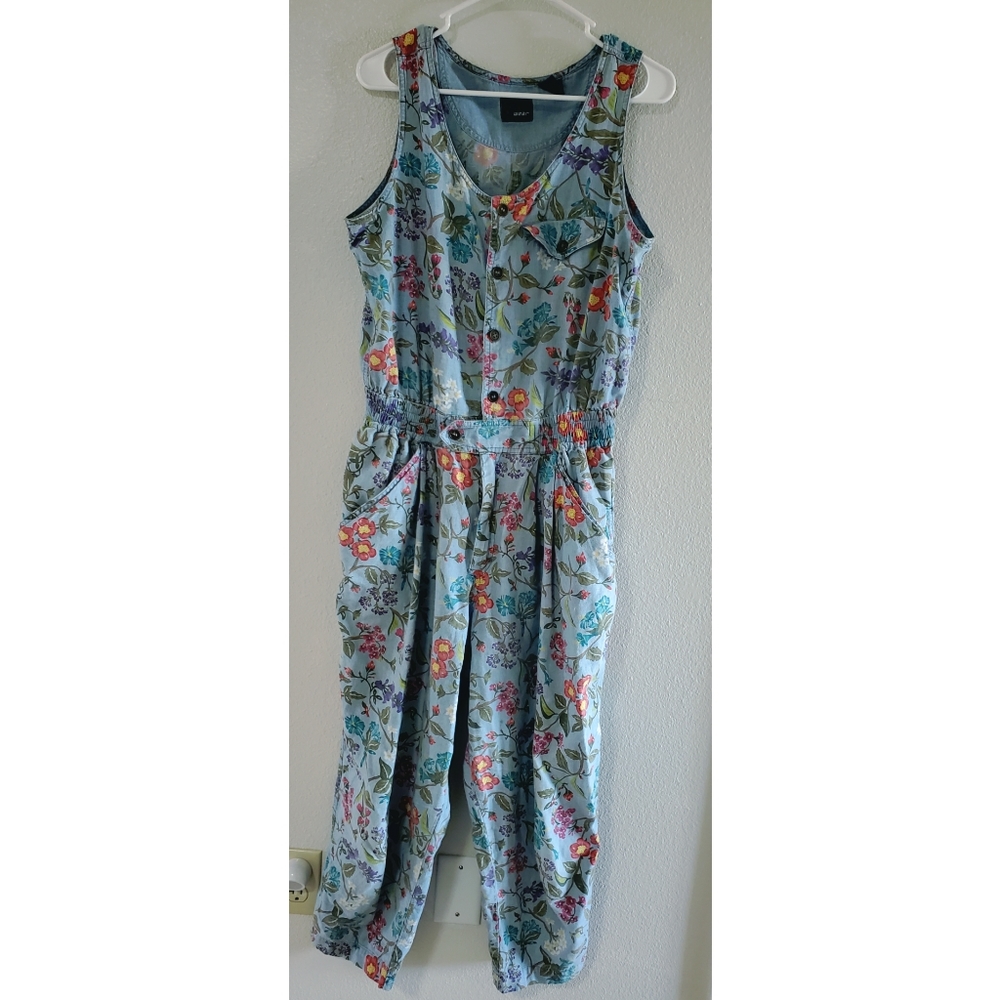 90s Vintage Floral Denim Jumpsuit Size 14 (Large) Y2K